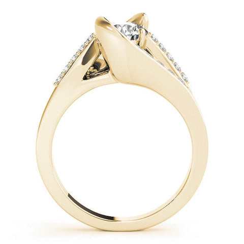 Yellow gold Round Solitaire Bypass Diamond Engagement Ring with Channel-Set Band and Four-Prong Setting