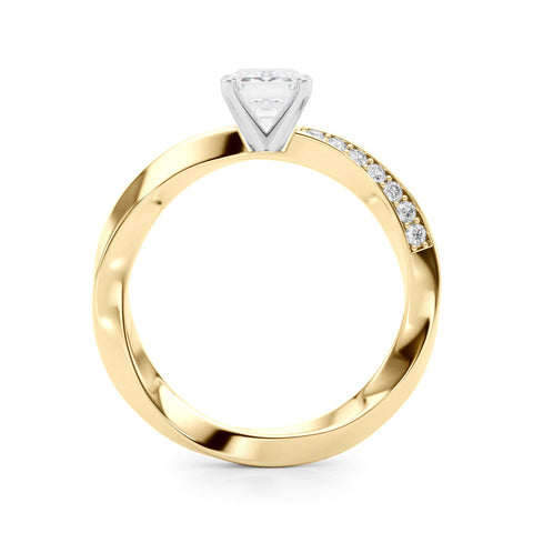 Yellow gold Radiant Solitaire Diamond Engagement Ring with Side Stone Accents and Four-Prong Setting