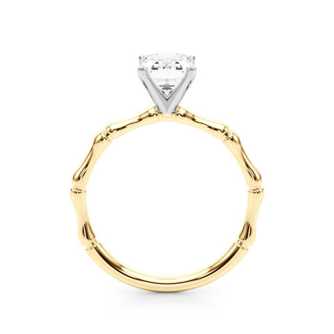 Yellow gold Radiant Solitaire Diamond Ring with Bamboo Band and Four-Prong Setting