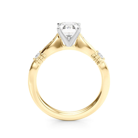 Yellow gold Radiant Solitaire Diamond Twisted Band with Four-Prong Setting