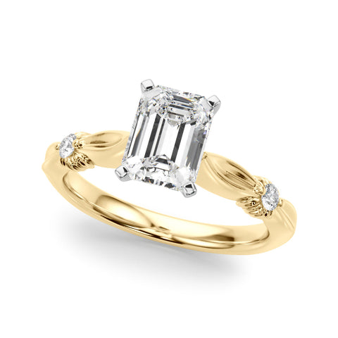 Yellow gold Emerald Solitaire Diamond Twisted Band with Four-Prong Setting