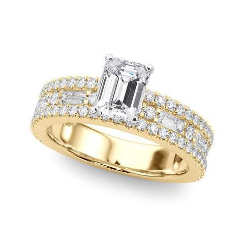 Yellow gold Radiant Solitaire Diamond with Pave and Channel Set Band