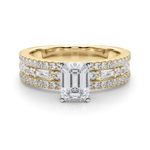 Yellow gold Emerald Solitaire Diamond with Pave and Channel Set Band
