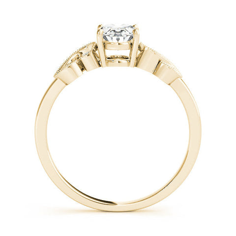 Yellow gold Oval Solitaire Milgrain Leaf Band with Prong Setting