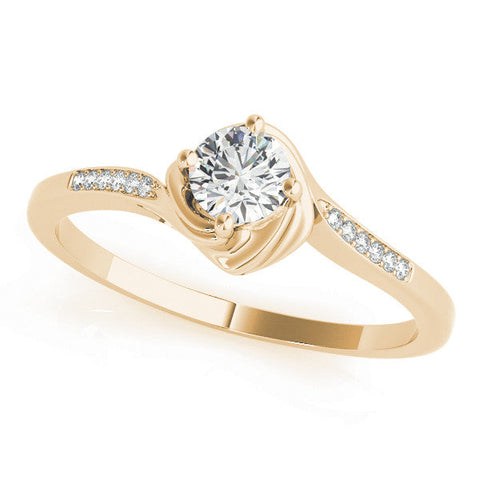 Yellow gold Round Solitaire Twist Band with Channel-Set Diamonds and Four-Prong Setting