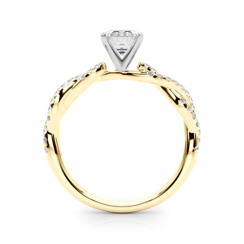 Yellow gold Emerald Solitaire Twisted Pave Band with Four-Prong Setting