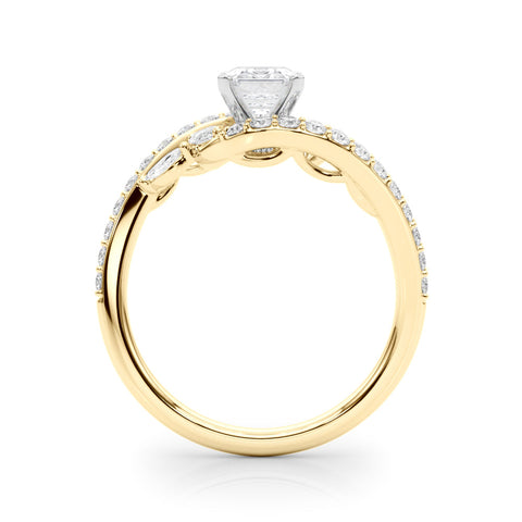 Yellow gold Emerald Solitaire with Pavé Twist Band and Four-Prong Setting
