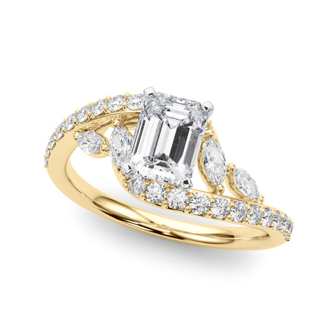 Yellow gold Emerald Solitaire with Pavé Twist Band and Four-Prong Setting