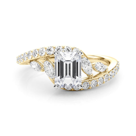 Yellow gold Emerald Solitaire with Pavé Twist Band and Four-Prong Setting