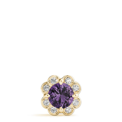 Yellow gold Round Amethyst Flower Halo Pendant with Four-Prong Setting