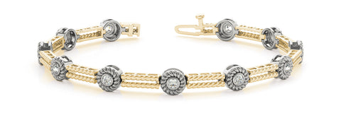 Yellow gold Round Bezel Set Diamond Rope Chain Bracelet
