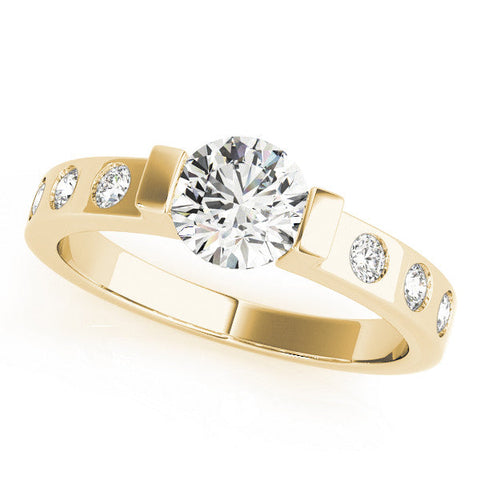 Yellow gold Round Brilliant Channel-Set Diamond Ring with Bezel Prong Setting