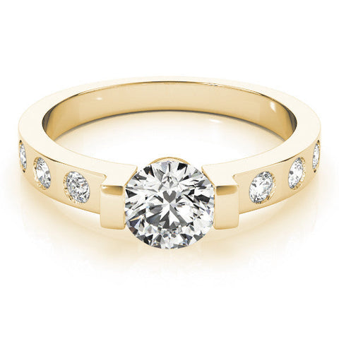 Yellow gold Round Brilliant Channel-Set Diamond Ring with Bezel Prong Setting