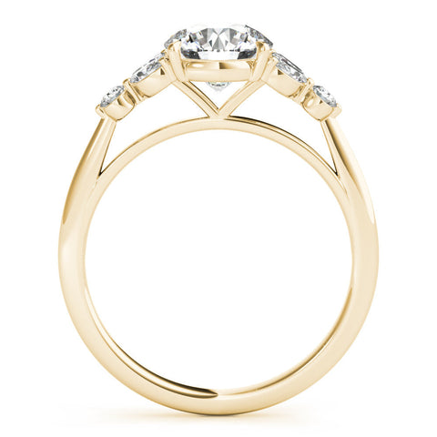 Yellow gold Round Brilliant Cluster Diamond Ring with Marquise and Round Cut Stones on a Classic Band with Four-Prong Setting