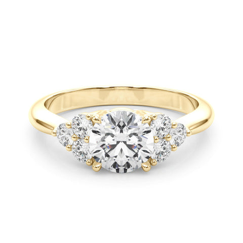 Yellow gold Round Brilliant Diamond Cluster Accent Solitaire Ring with Prong Setting