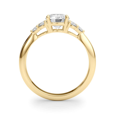 Yellow gold Round Brilliant Diamond Cluster Accent Solitaire Ring with Prong Setting