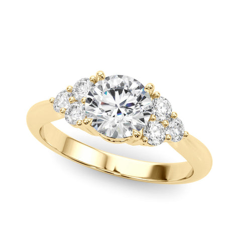 Yellow gold Round Brilliant Diamond Cluster Accent Solitaire Ring with Prong Setting