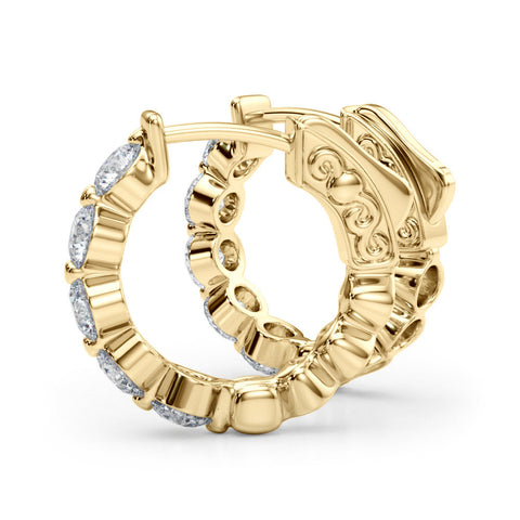 Yellow gold Round Brilliant Diamond Inside-Out Hoop Earrings with Shared Prong Setting