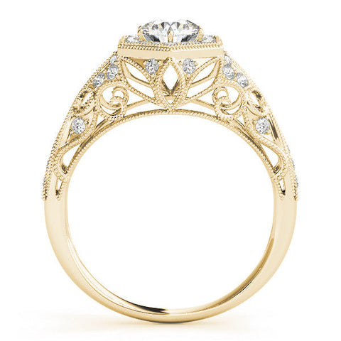 Yellow gold Round Brilliant Diamond Milgrain Filigree Halo Ring