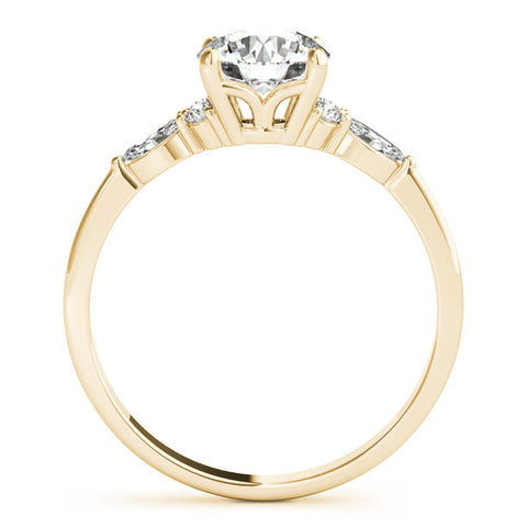 Yellow gold Round Brilliant Diamond Solitaire Ring with Pear Side Stones and Four-Prong Setting
