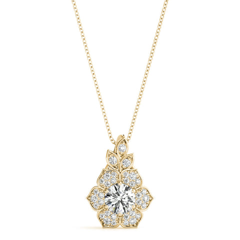 Yellow gold Round Brilliant Flower Cluster Pendant with Prong Setting