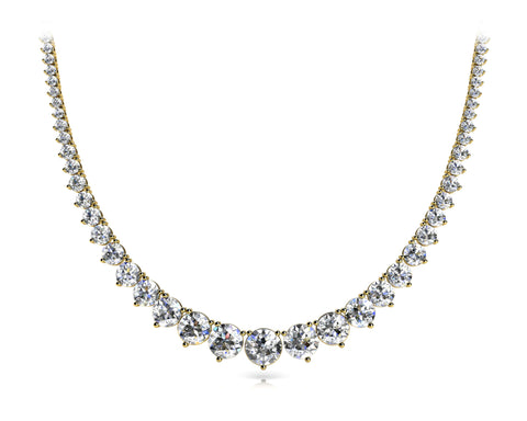 Yellow gold Round Brilliant Graduated Diamond Tennis Necklace with Four-Prong Setting