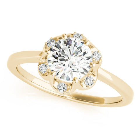 Yellow gold Round Brilliant Halo Solitaire Ring with Scalloped Prong Setting