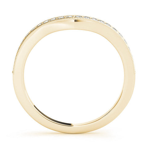 Yellow gold Round Brilliant Milgrain Bezel Set Diamond Wave Band