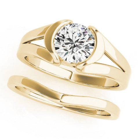 Yellow gold Round Brilliant Solitaire Bezel Set Split Shank Engagement Ring