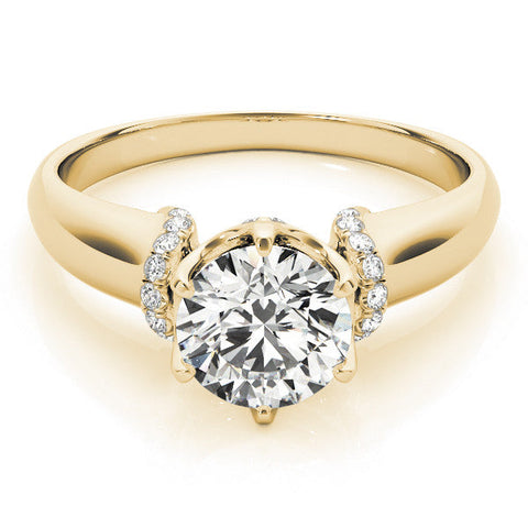 Yellow gold Round Brilliant Solitaire Cathedral Engagement Ring with Pave Accents