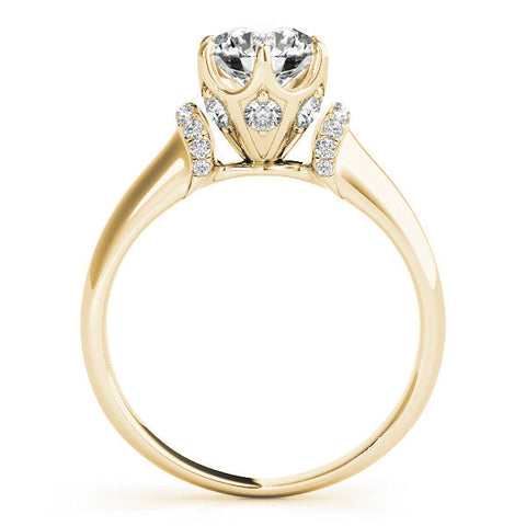 Yellow gold Round Brilliant Solitaire Cathedral Engagement Ring with Pave Accents