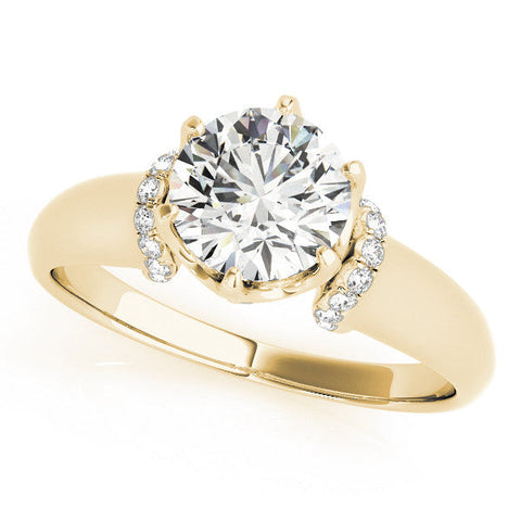 Yellow gold Round Brilliant Solitaire Cathedral Engagement Ring with Pave Accents