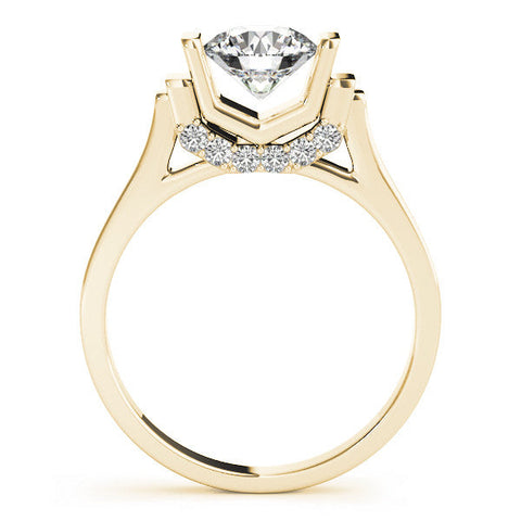 Yellow gold Round Brilliant Solitaire Diamond Ring with Channel Set Band and Bar Prong Setting