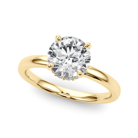 Yellow gold Round Brilliant Solitaire Engagement Ring with Six-Prong Setting and Classic Band