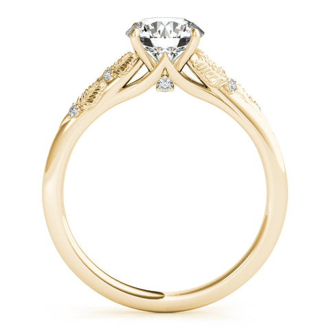 Yellow gold Round Brilliant Solitaire with Leaf Motif Band and Four-Prong Setting