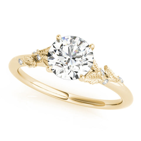 Yellow gold Round Brilliant Solitaire with Leaf Motif Band and Four-Prong Setting