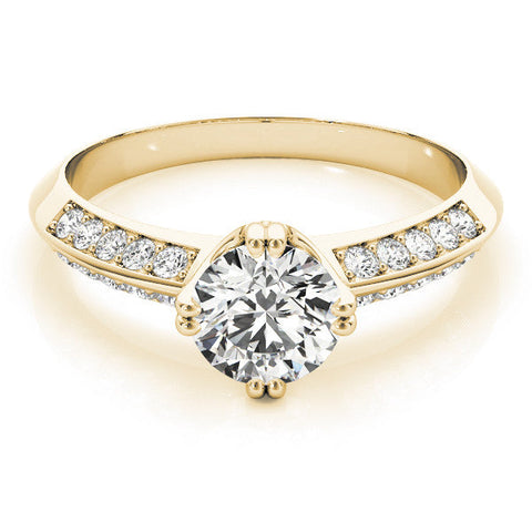 Yellow gold Round Brilliant Split Shank Pave Diamond Engagement Ring with Four-Prong Setting