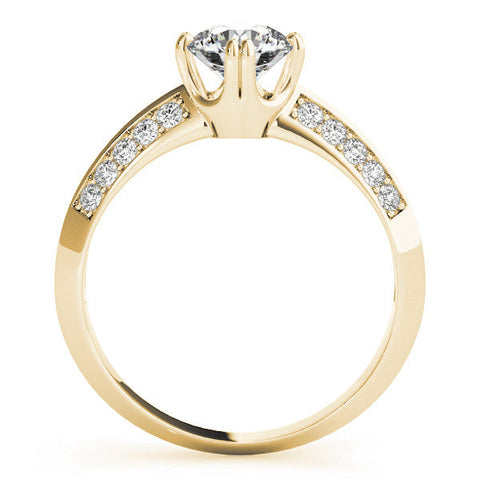 Yellow gold Round Brilliant Split Shank Pave Diamond Engagement Ring with Four-Prong Setting