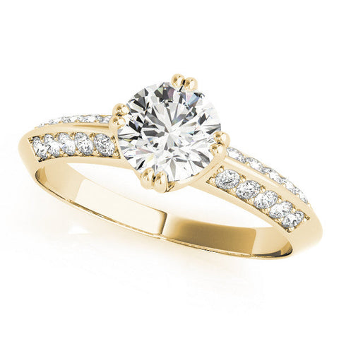 Yellow gold Round Brilliant Split Shank Pave Diamond Engagement Ring with Four-Prong Setting