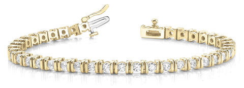 Yellow gold Round Brilliant Tennis Bracelet with Channel Set Stones and Box Clasp