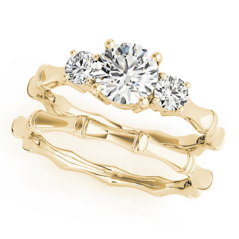 Yellow gold Round Brilliant Three-Stone Bamboo Band with Prong Setting