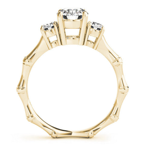 Yellow gold Round Brilliant Three-Stone Bamboo Band with Prong Setting