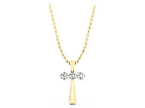 Yellow gold Round Brilliant Three-Stone Prong Set Pendant