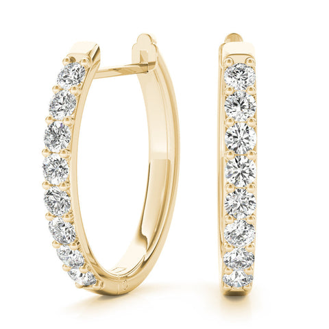 Yellow gold Round Cut Diamond Channel Set Hoop Earrings with Prong Setting