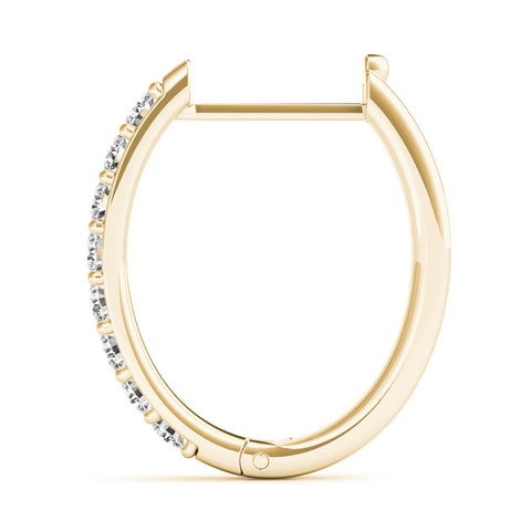 Yellow gold Round Cut Diamond Channel Set Hoop Earrings with Prong Setting