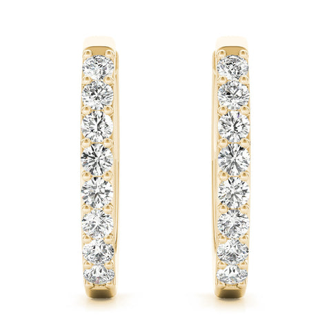 Yellow gold Round Cut Diamond Channel Set Hoop Earrings with Prong Setting