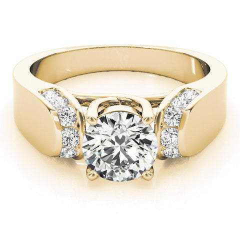 Yellow gold Round Cut Diamond Channel Set Solitaire Ring with Four-Prong Setting