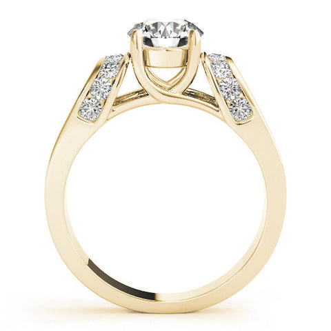 Yellow gold Round Cut Diamond Channel Set Solitaire Ring with Four-Prong Setting
