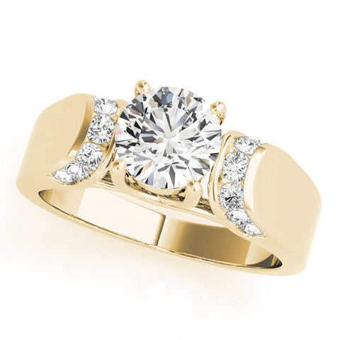 Yellow gold Round Cut Diamond Channel Set Solitaire Ring with Four-Prong Setting