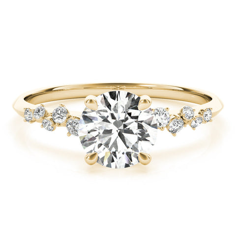 Yellow gold Round Cut Diamond Cluster Side Stone Solitaire Ring with Prong Setting